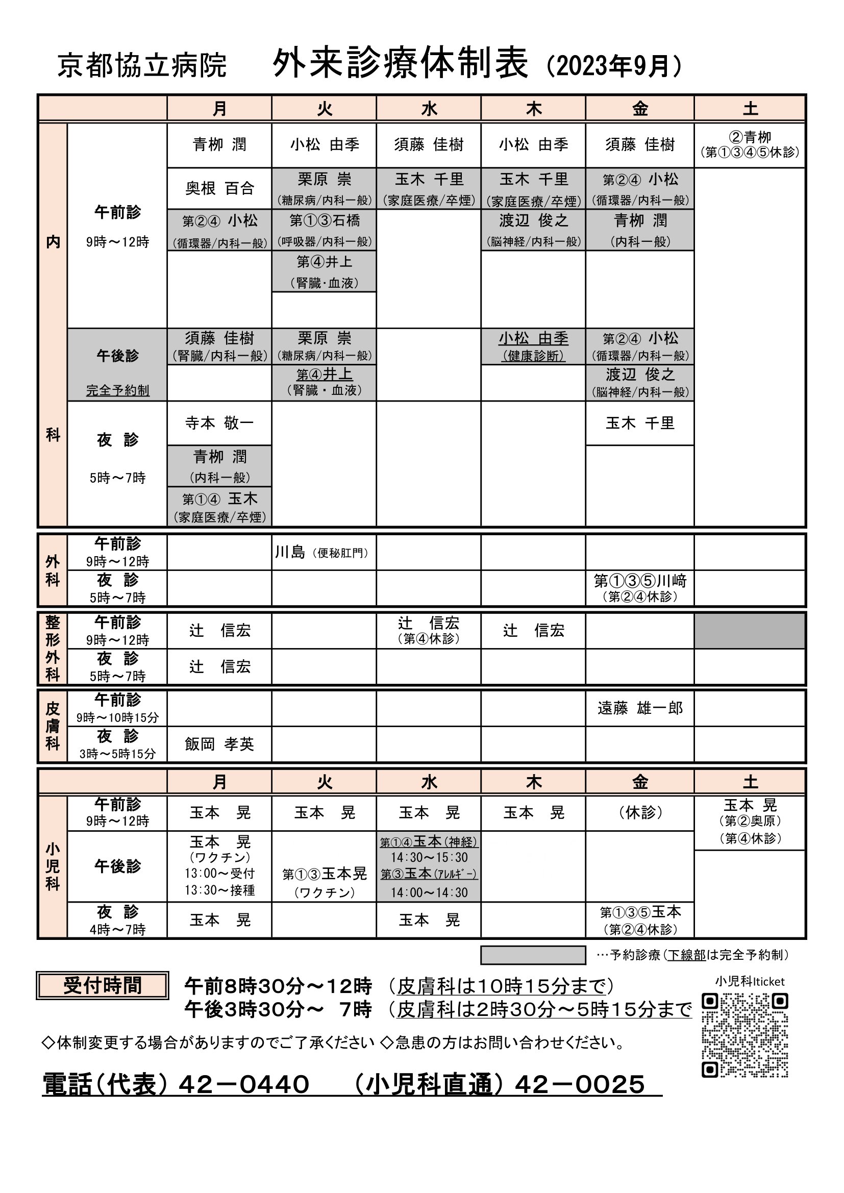外来体制表